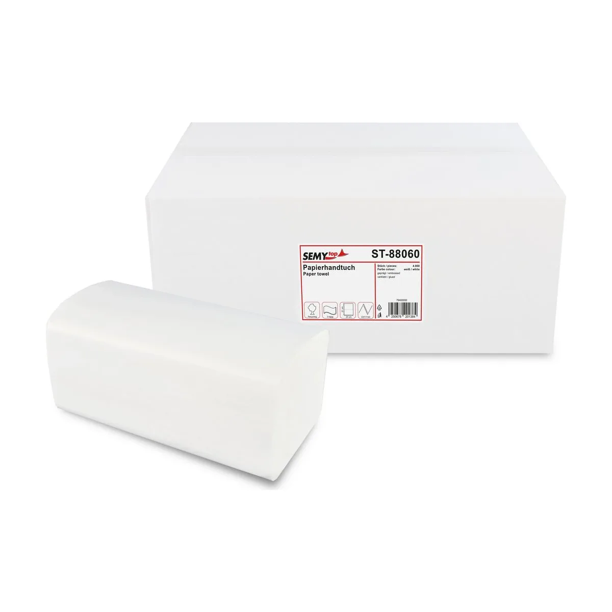 SemyTop Papierhandtuch 2-lagig ZZ/V-Falz, weiß – SemyTop – V-Falz