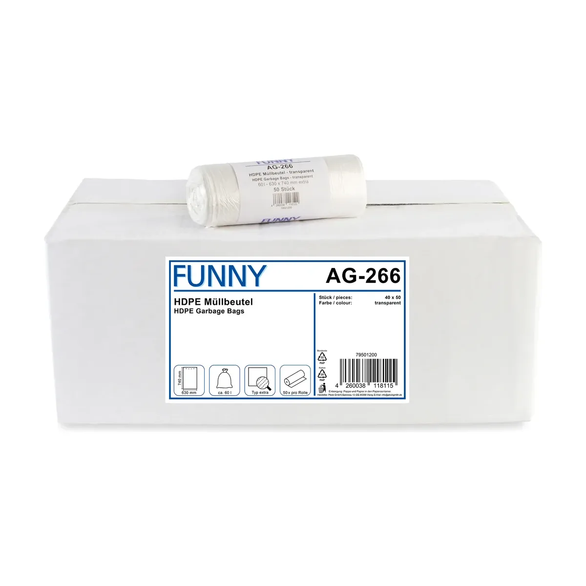 Funny HDPE Müllbeutel extra natur - 60 l - 2.000 Stück – Funny – Müllbeutel