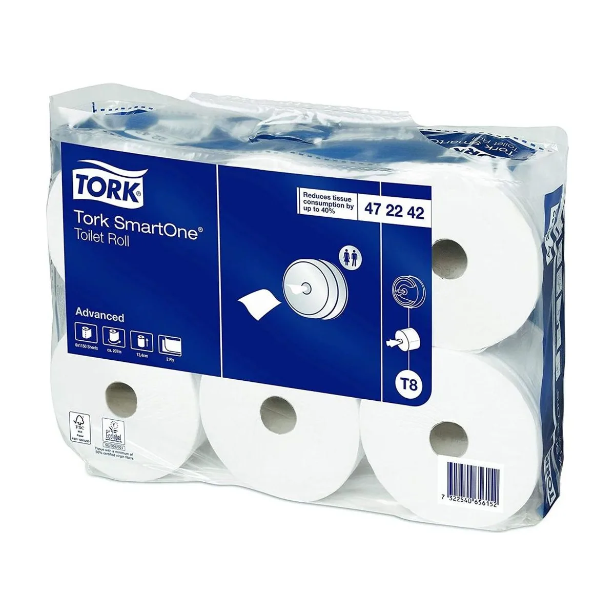 Tork SmartOne Toilettenpapier Weiß T8, 2-lagig – 6 Rollen à 207 m