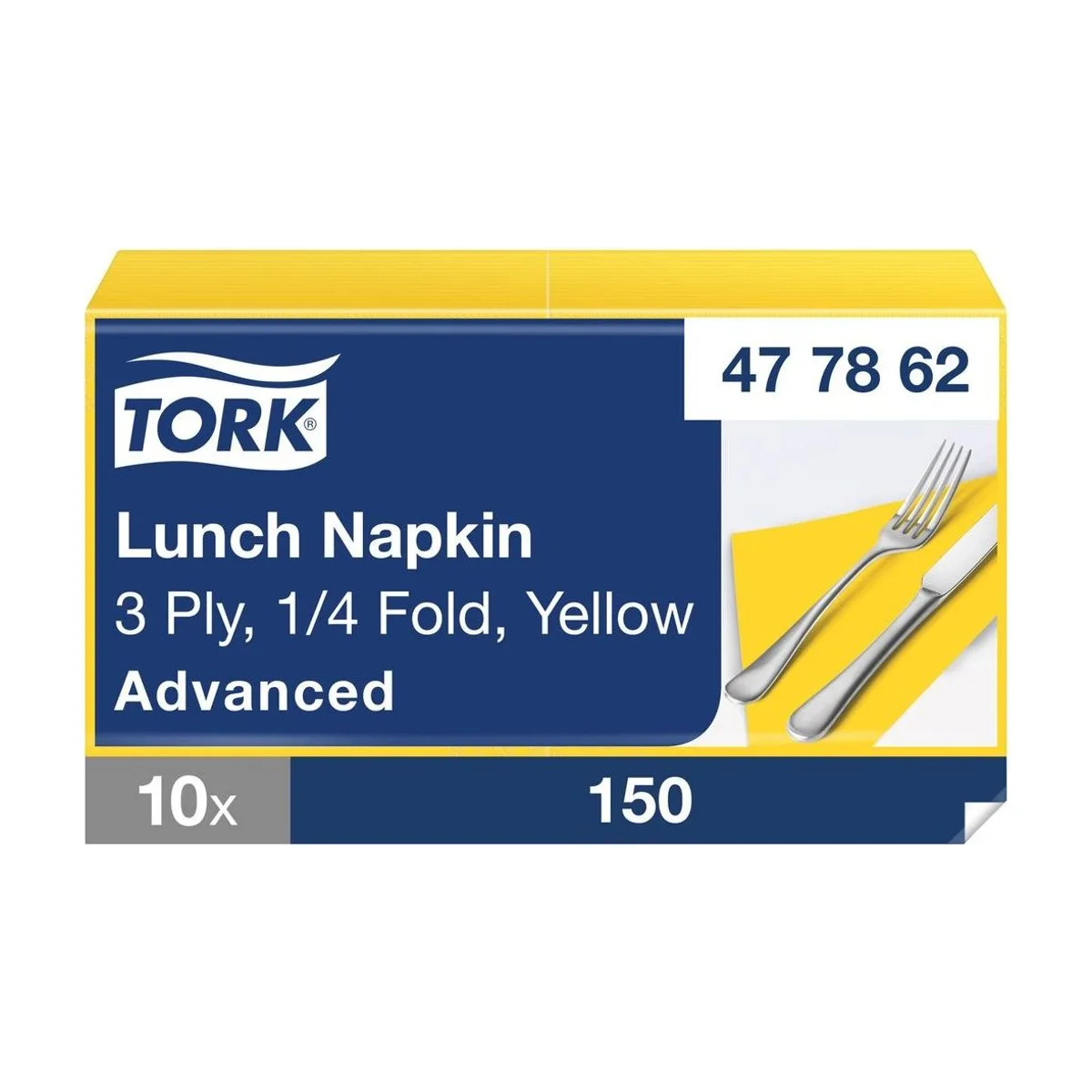 Tork Soft Lunchservietten Gelb, 3-lagig, 33 × 33 cm, ¼-Falz – 10 × 150 Servietten