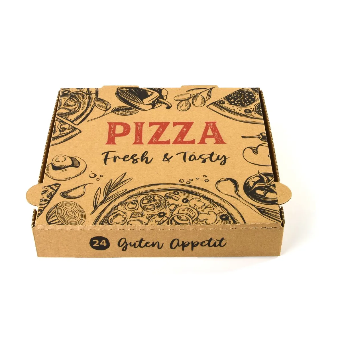 Pizzakarton 24er - naturbraun mit Design – Sobsy – Pizzakartons
