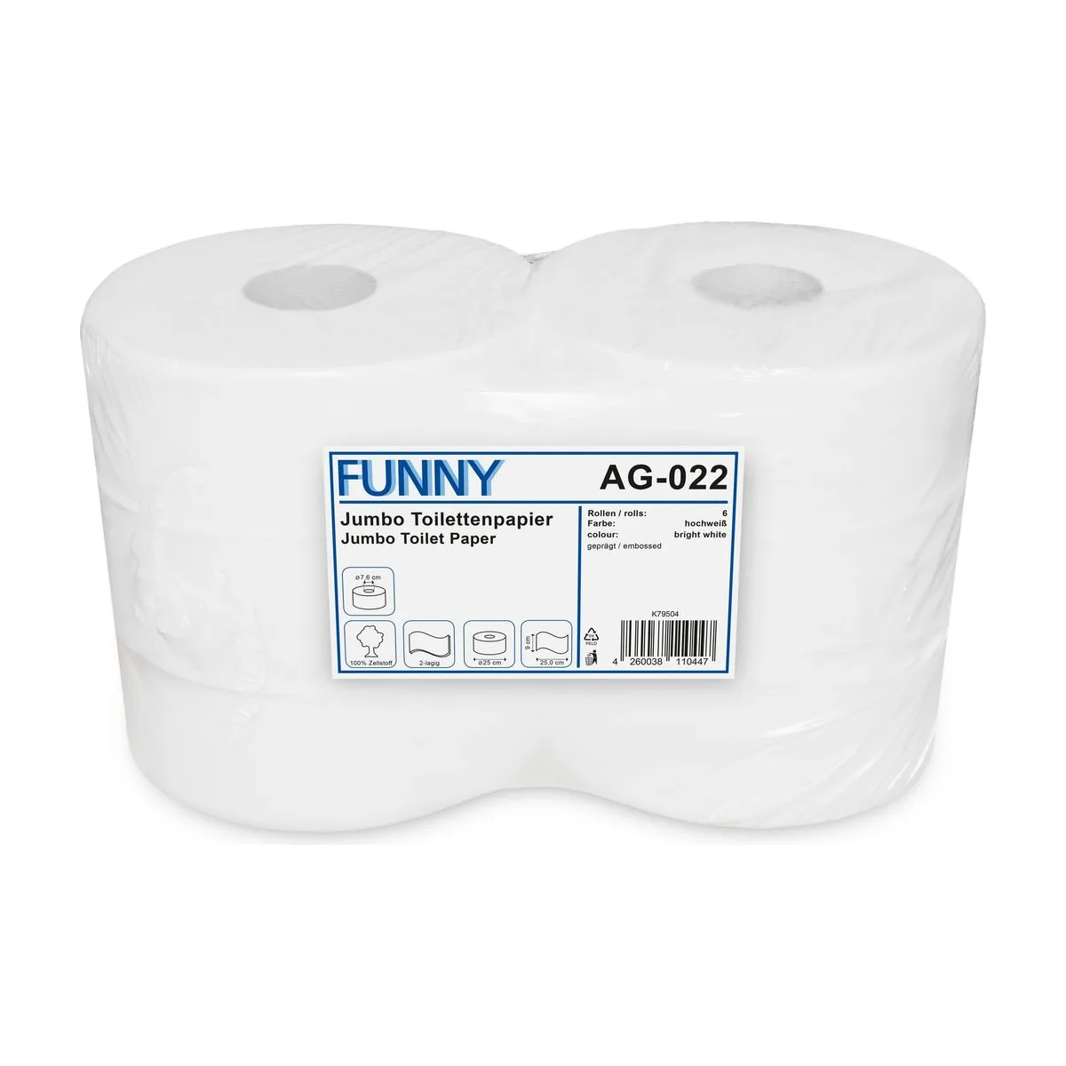Funny Jumbo Toilettenpapier, 2-lagig, 6 Rollen – FUNNY – Jumbo-Toilettenpapier
