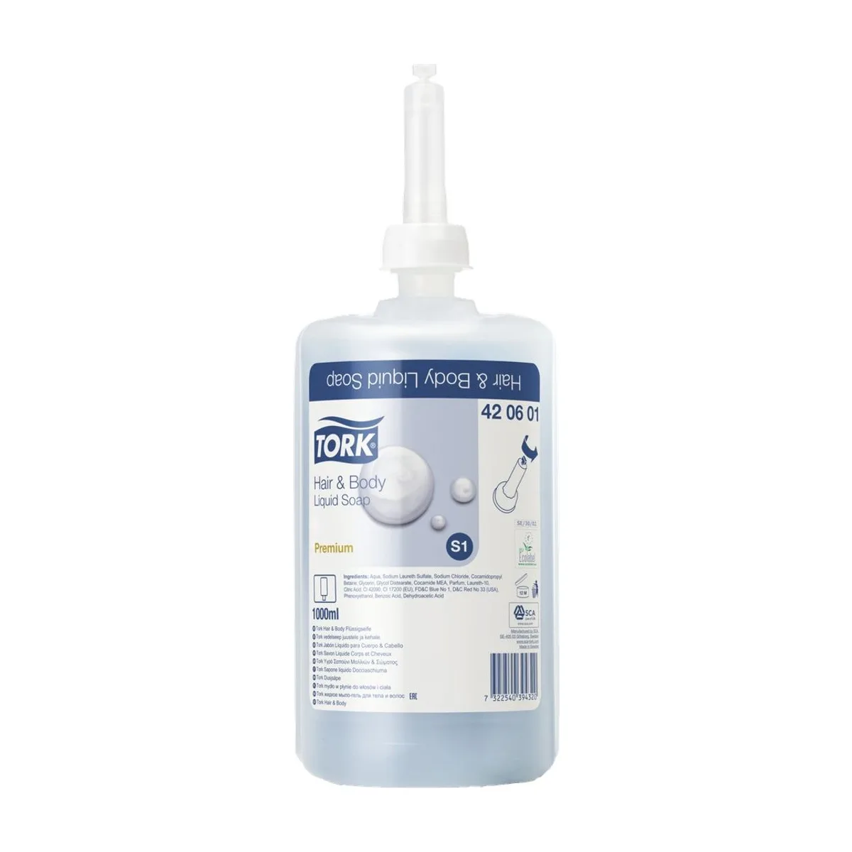Tork Duschcreme S1 – 6 × 1 Liter – Hellblau
