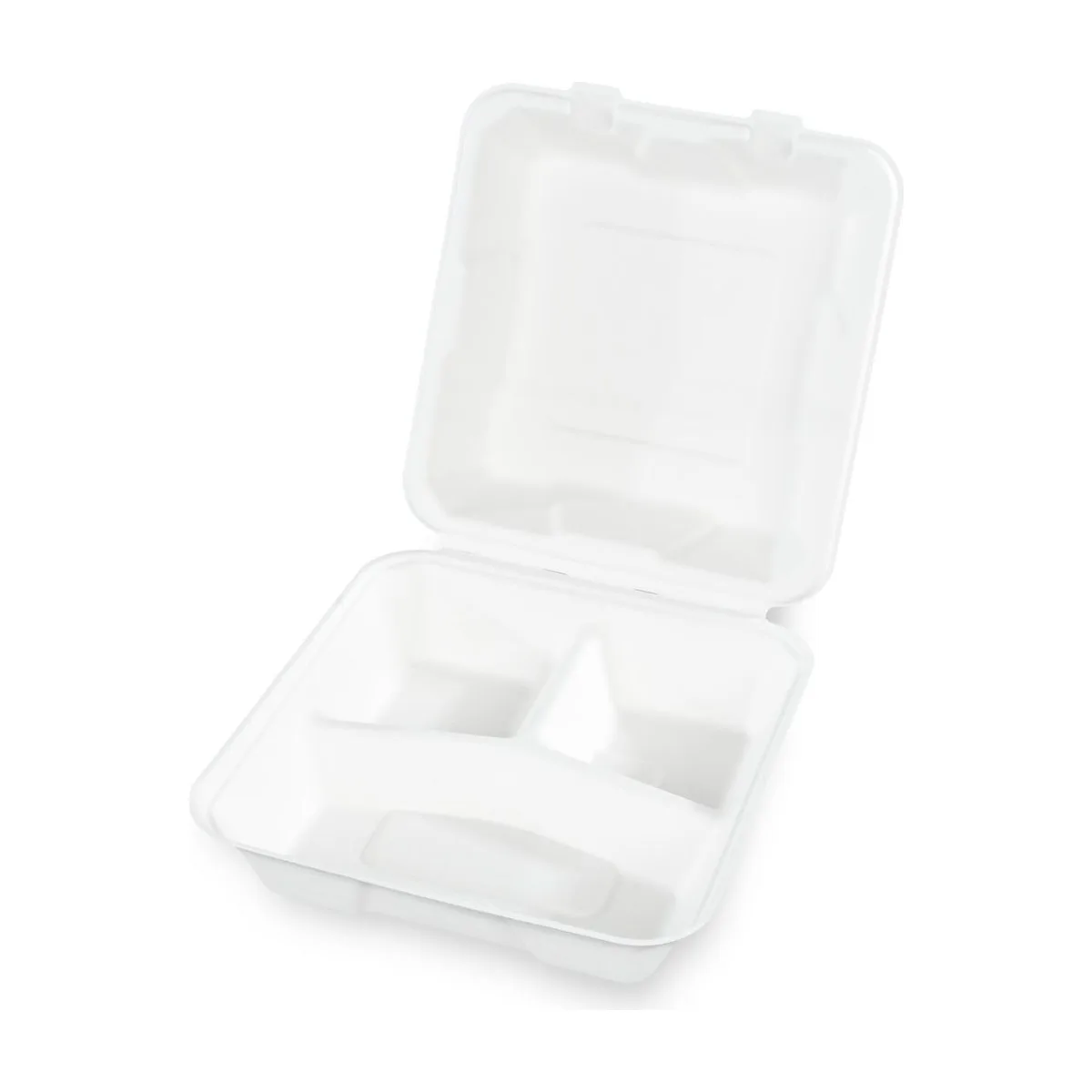 Menüklappbox (3-geteilt) aus Zuckerrohr – Sobsy – Einweggeschirr