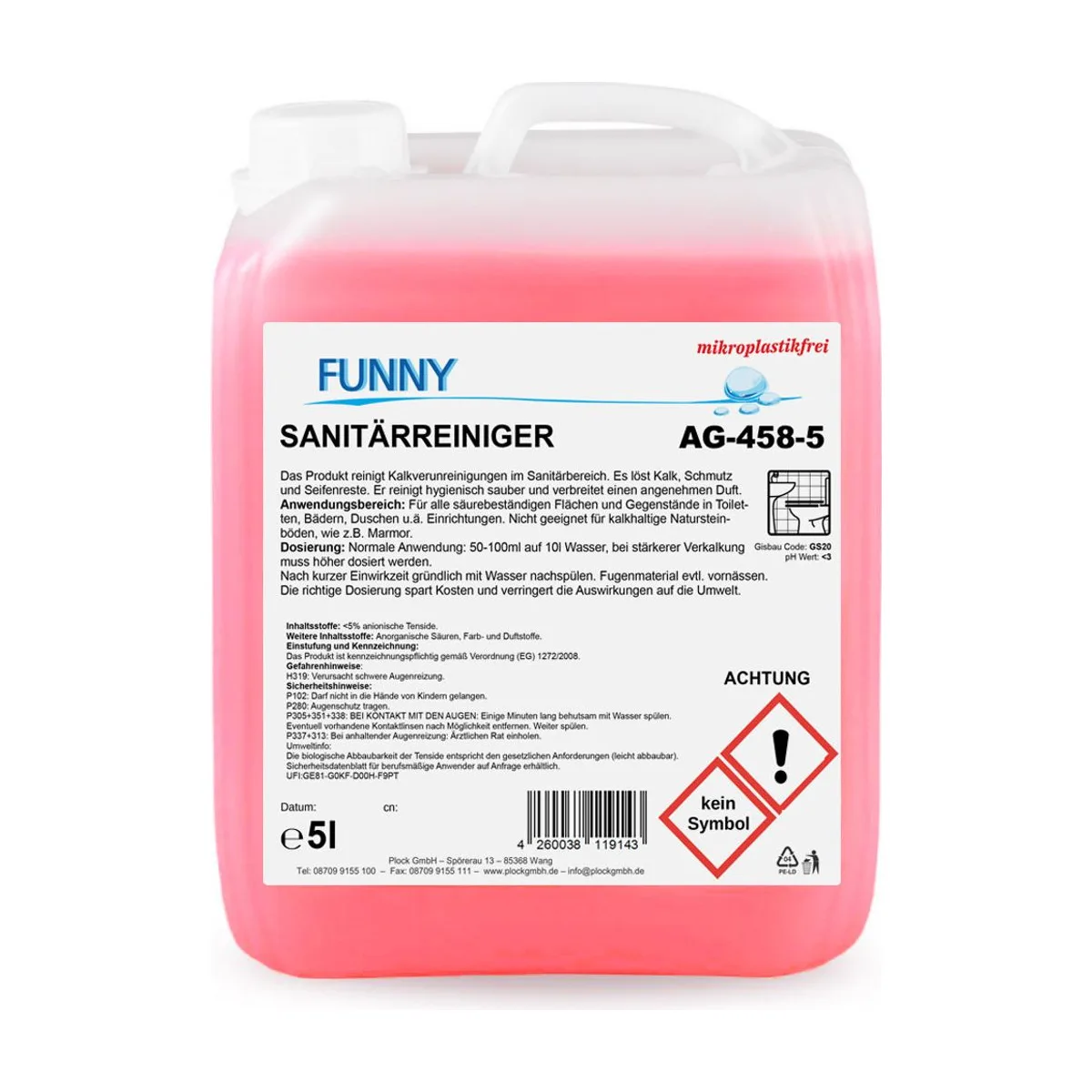 Funny Sanitärreiniger, 5 Liter, kalklösend – FUNNY – Sanitärreiniger