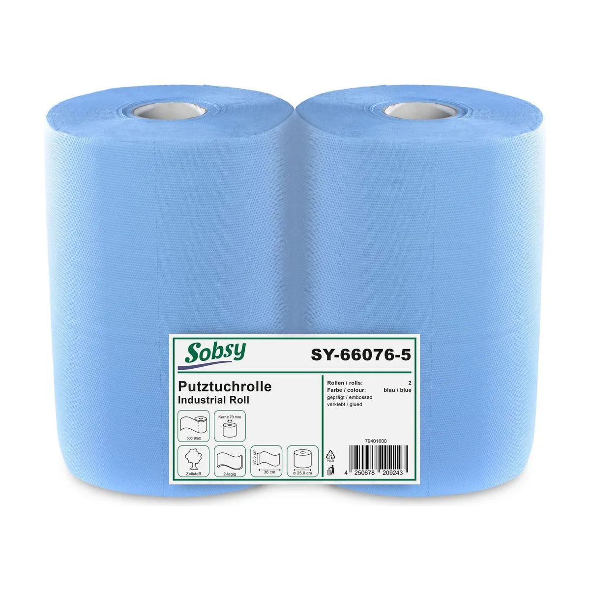 Sobsy Industrierolle, 2-lg., Ø 25 cm, 37,5x36 cm, Zellstoff, blau – Sobsy – Industriepapierrollen