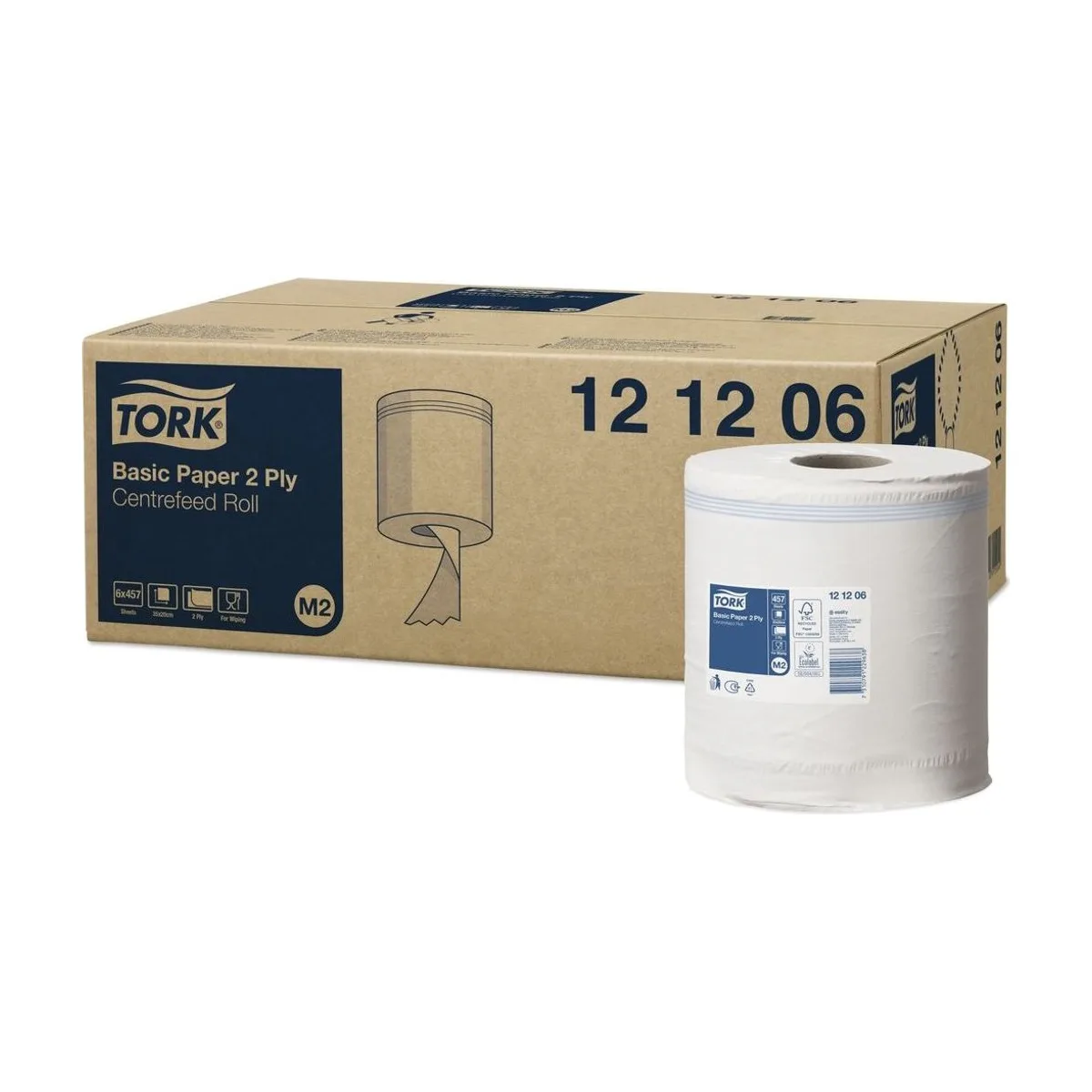 Tork Standard-Papierwischtücher mit Innenabrollung Weiß M2, 2-lagig, 160 m – Karton à 6 Rollen