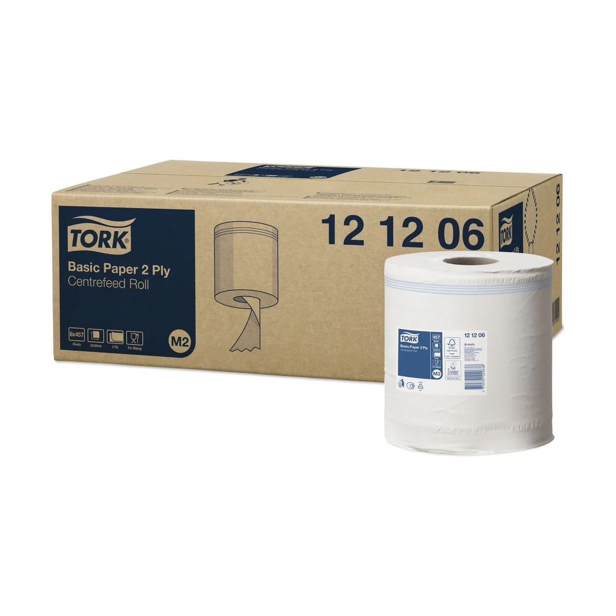 Tork Standard-Papierwischtücher mit Innenabrollung Weiß M2 – Karton à 6 Rollen – Tork – Innenabrollung Midi