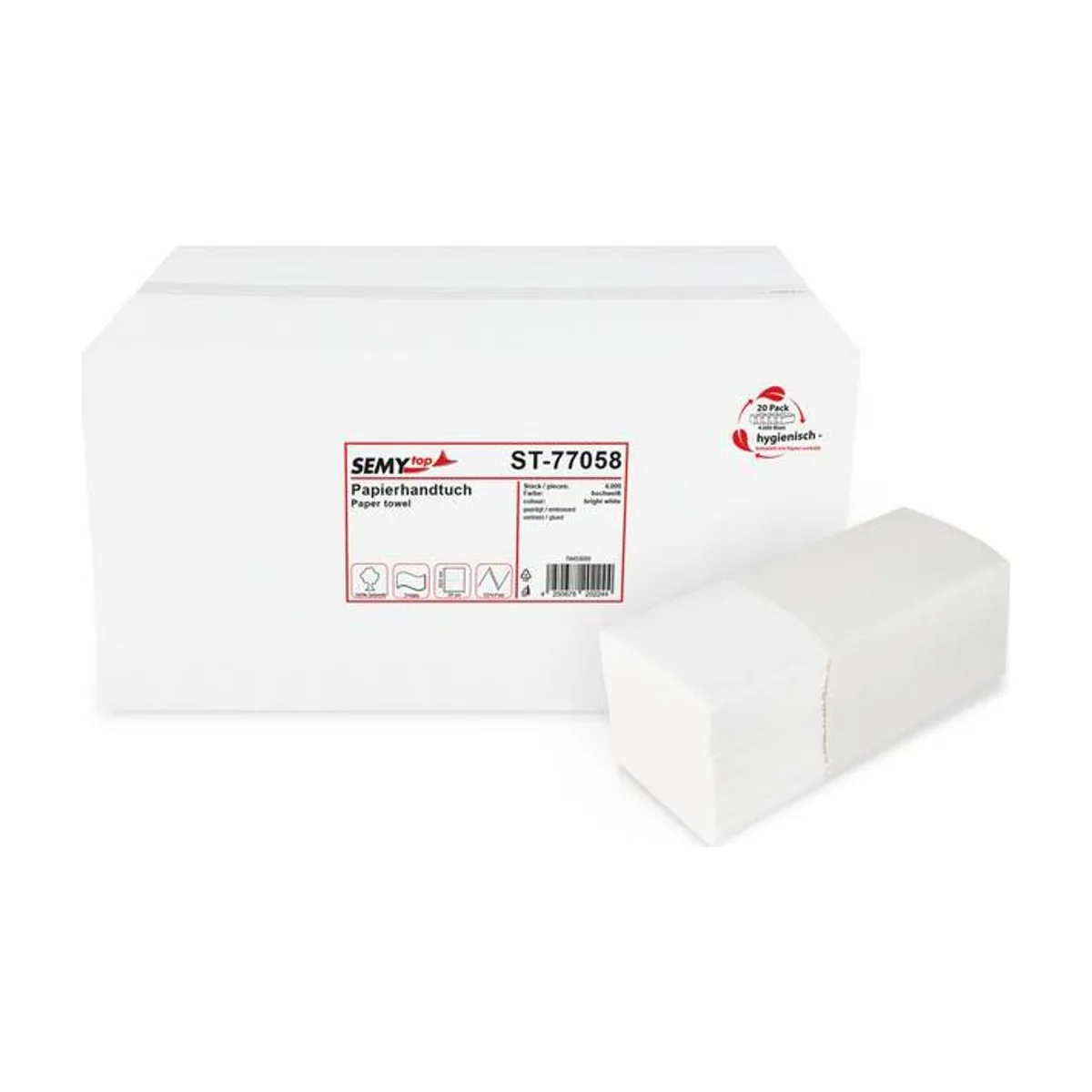 SemyTop Papierhandtuch 2-lagig ZZ/V-Falz, Zellstoff – SemyTop – V-Falz