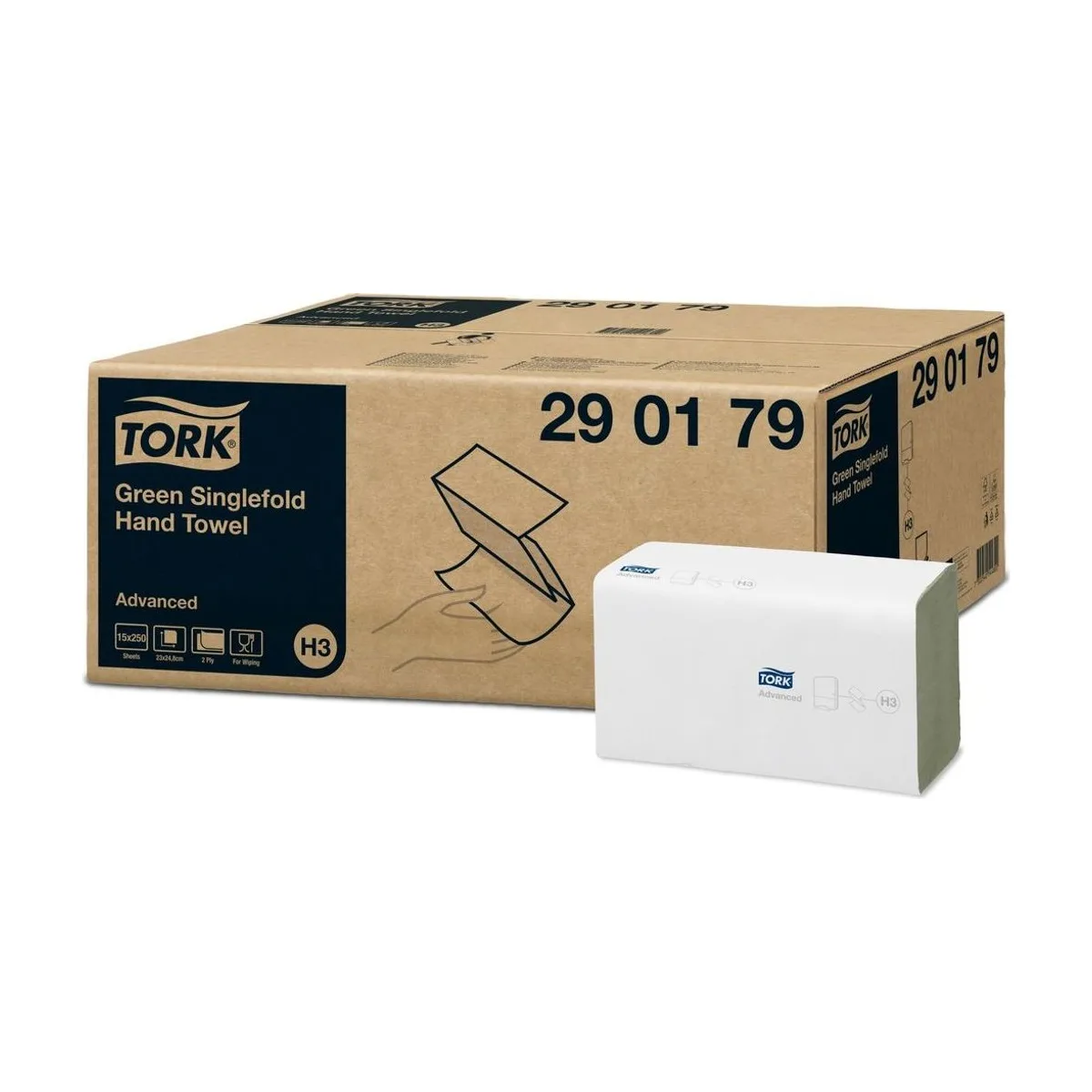 Tork Zickzack-Handtücher Grün H3, 2-lagig – 15 × 250 Tücher