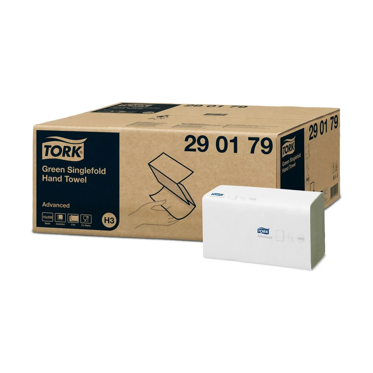 Tork Zickzack-Handtücher Grün H3, 2-lagig – 15 × 250 Tücher – Tork – V-Falz