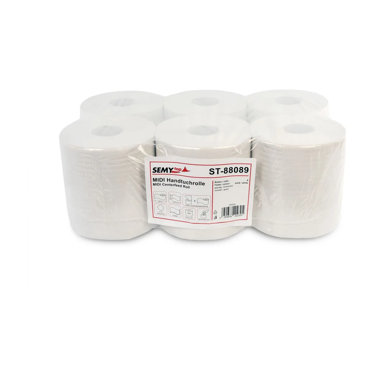 SemyTop Handtuchrolle, 2-lagig, 100% Recycling, 6 Rollen – SemyTop – Innenzugrollen