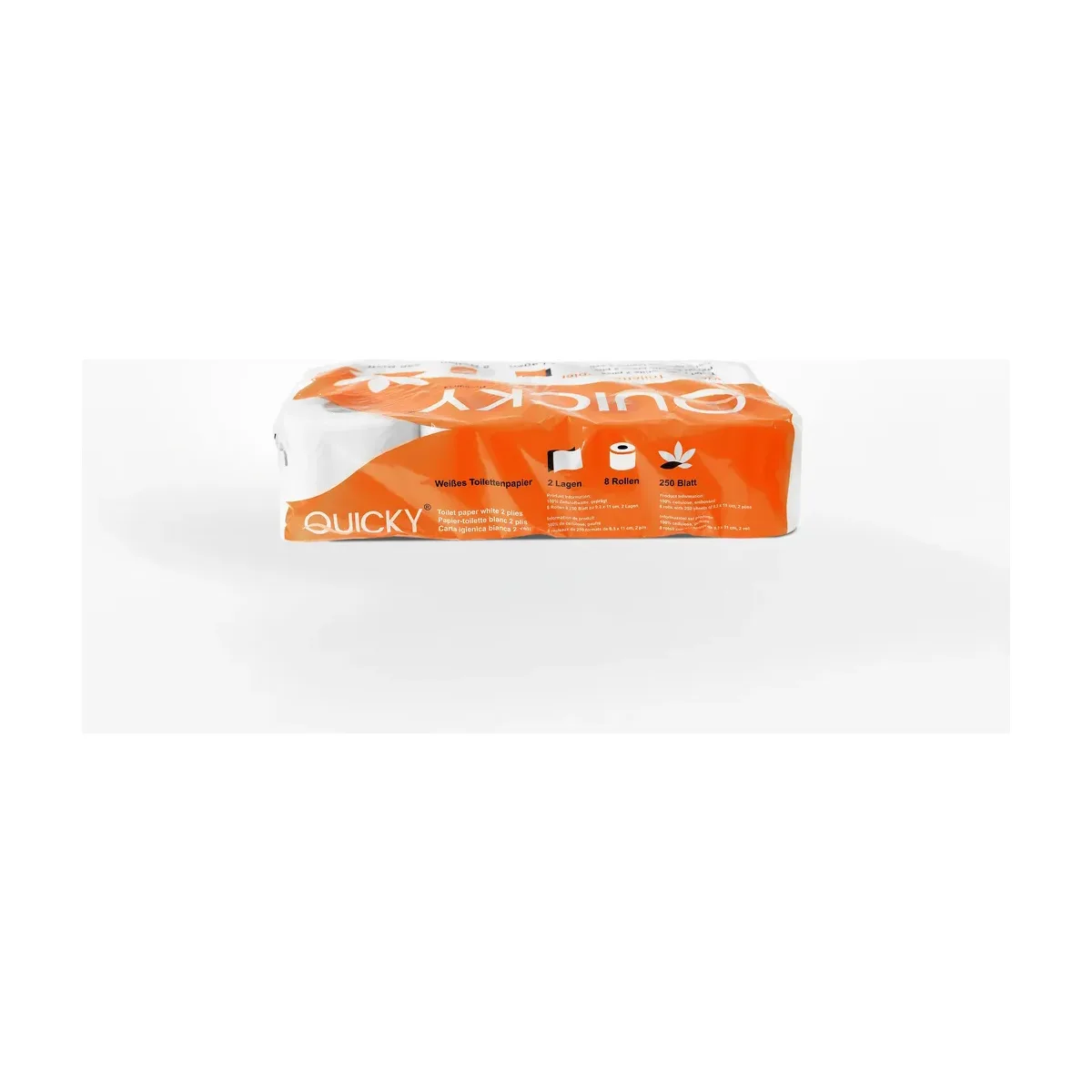 QUICKY Toilettenpapier 2-lagig, 250 Blatt, Zellstoff weiß - 64 Rollen – QUICKY – Kleinrollen