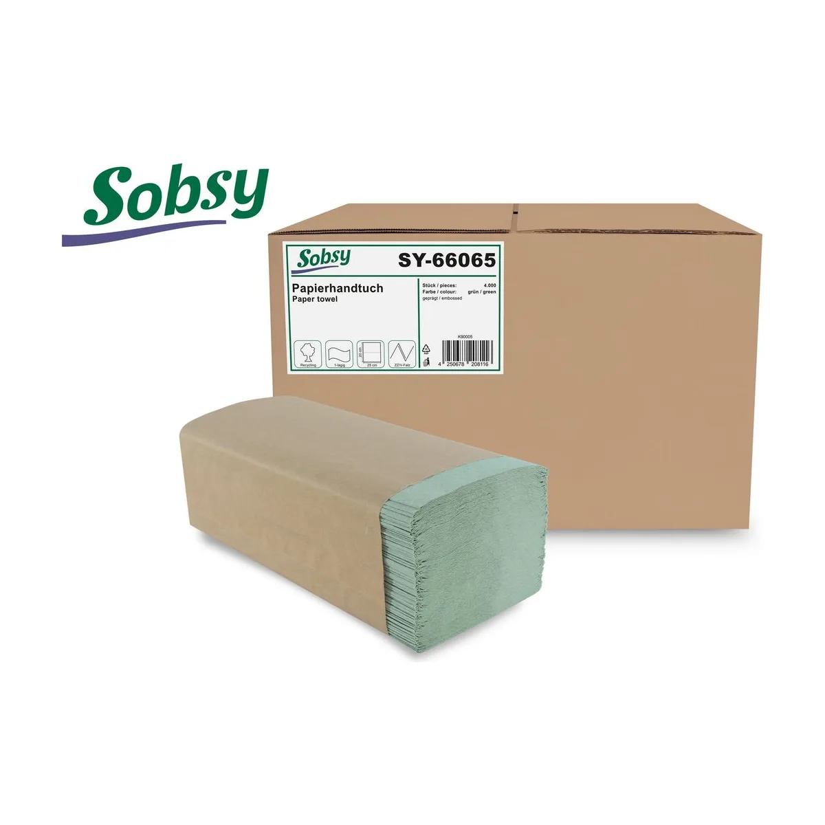 Sobsy Papierhandtuch 25x20 cm, 1-lg., rec.grün – Sobsy – V-Falz