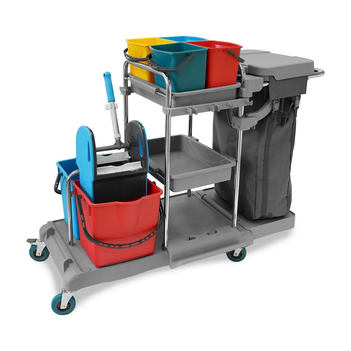 SemyTop Reinigungswagen, 4 x 5l + 2 x 18l Eimer, Mopp-Presse, 100l Leinentasche – SemyTop – Reinigungszubehör