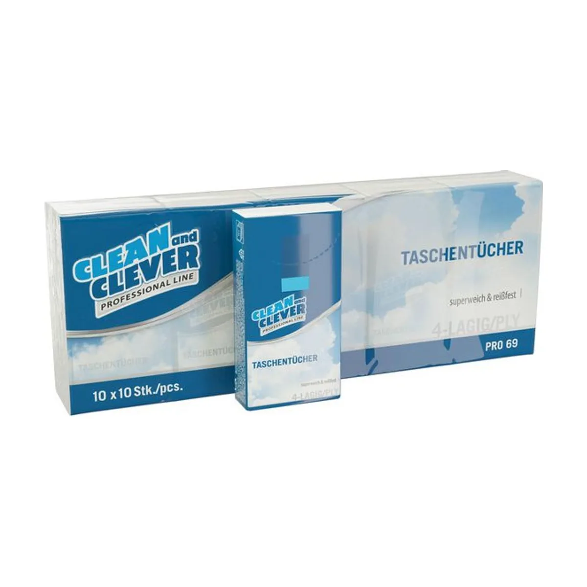PRO69 Professional Taschentuch, 10 Stück – CLEAN and CLEVER PROFESSIONAL – Taschentücher