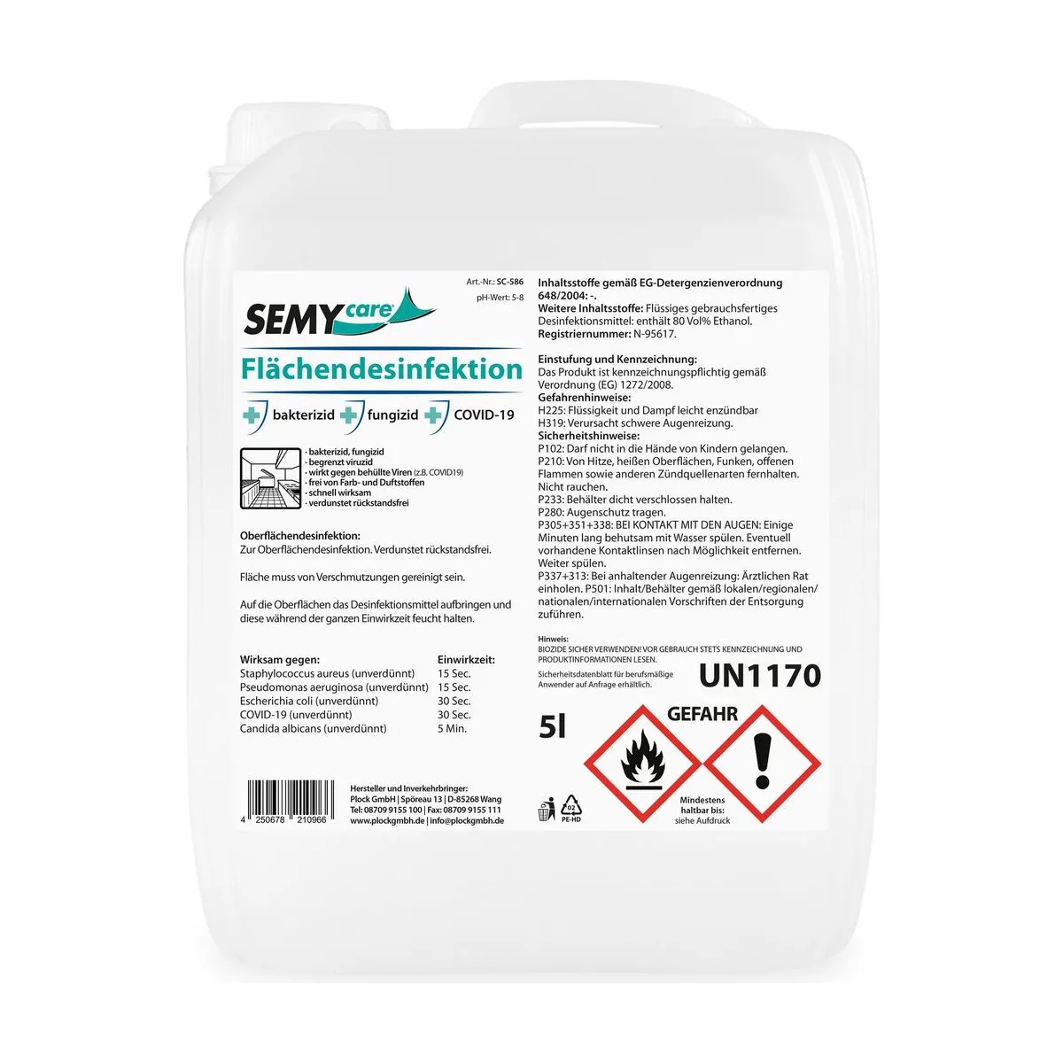 Flächendesinfektion 80 Vol% Ethanol, 5 Liter – SemyCare – Flächendesinfektion