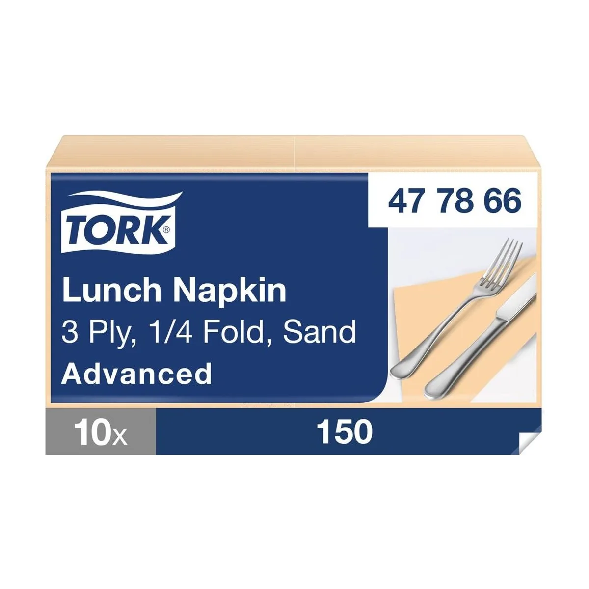 Tork Soft Lunchservietten Sand, 3-lagig, 33 × 33 cm, ¼-Falz – 10 × 150 Servietten