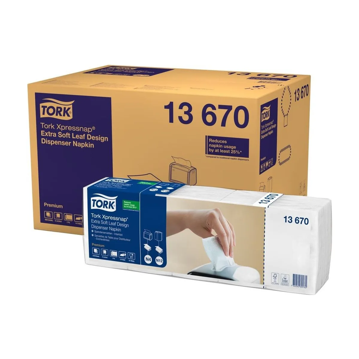 Tork Xpressnap Extra Soft Blätterdesign Weiße Spenderserviette N4 – Karton à 8 Packungen