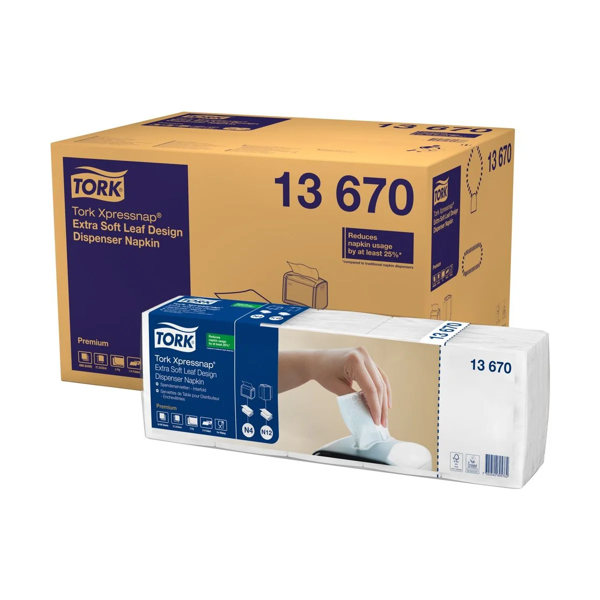 Tork Xpressnap Extra Soft Blätterdesign Weiße Spenderserviette N4 – Karton à 8 Packungen – Tork – Spenderservietten