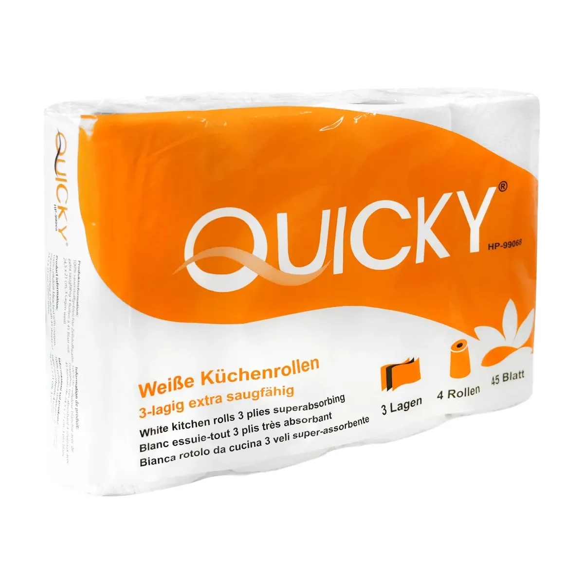 Quicky Küchenrolle, 3-lagig, Zellstoff – QUICKY – Küchenrollen