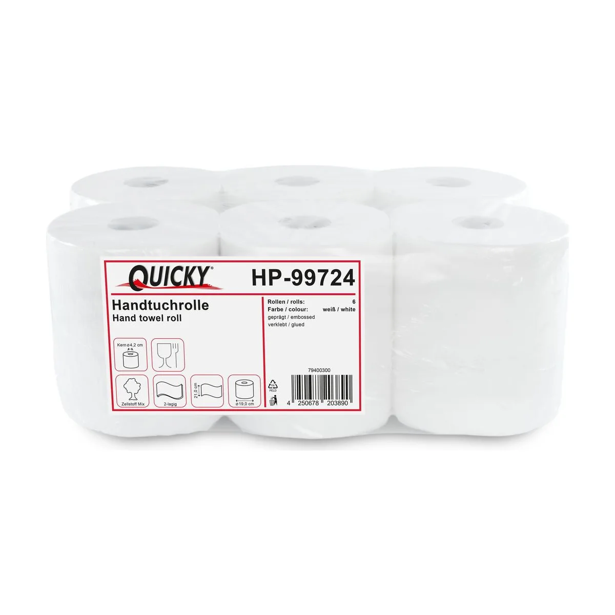 Quicky Handtuchrolle, 2-lagig, 6 Rollen, Zellstoffmix – QUICKY – Papierhandtuchrollen