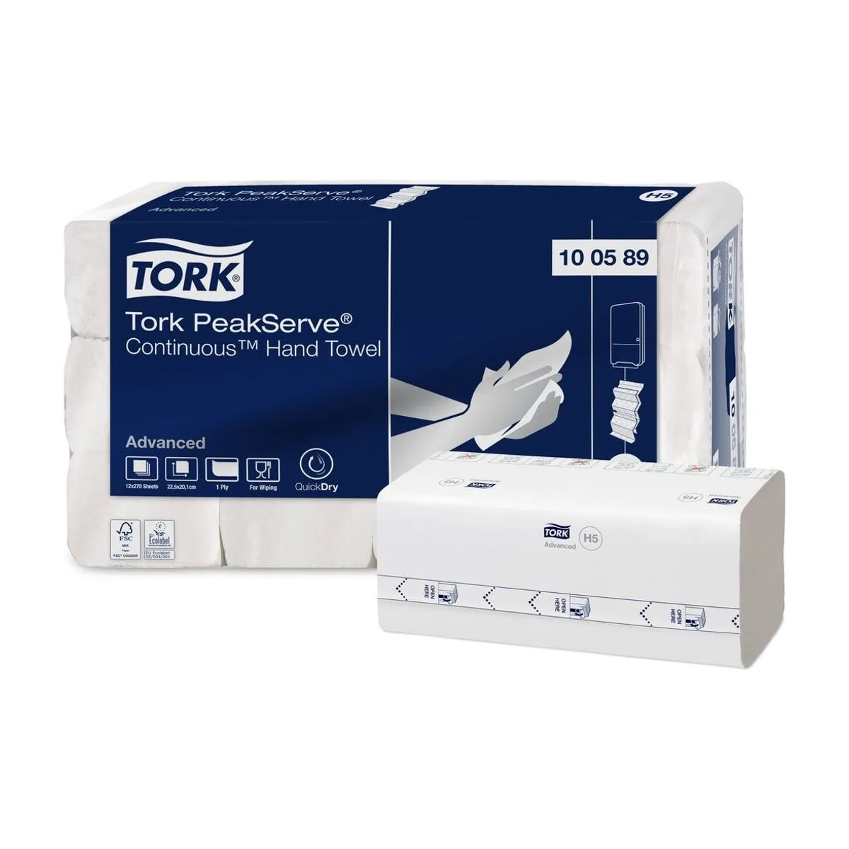 Tork PeakServe Endlos-Papierhandtücher Weiß H5, 1-lagig – 12 × 270 Tücher
