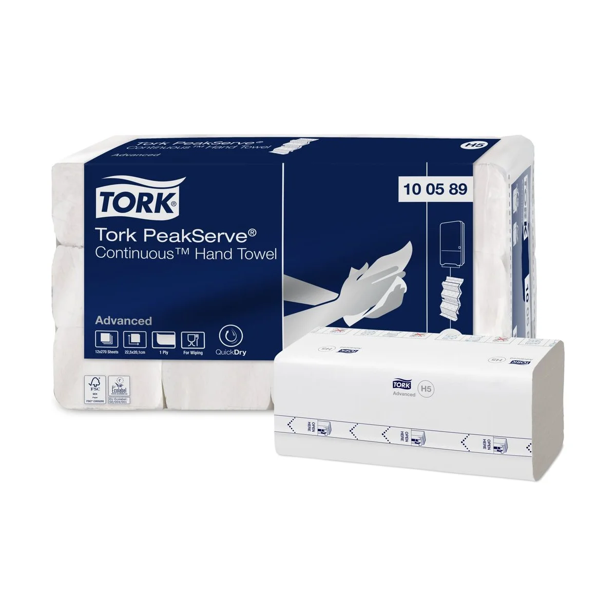 Tork PeakServe Endlos-Papierhandtücher Weiß H5, 1-lagig – 12 × 270 Tücher – Tork – Papierhandtuch gefaltet
