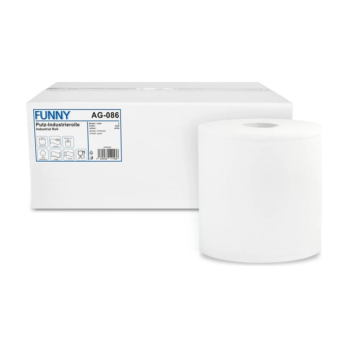 Funny Industriepapierrolle, 2-lagig, Zellstoffmix – FUNNY – Industriepapierrollen