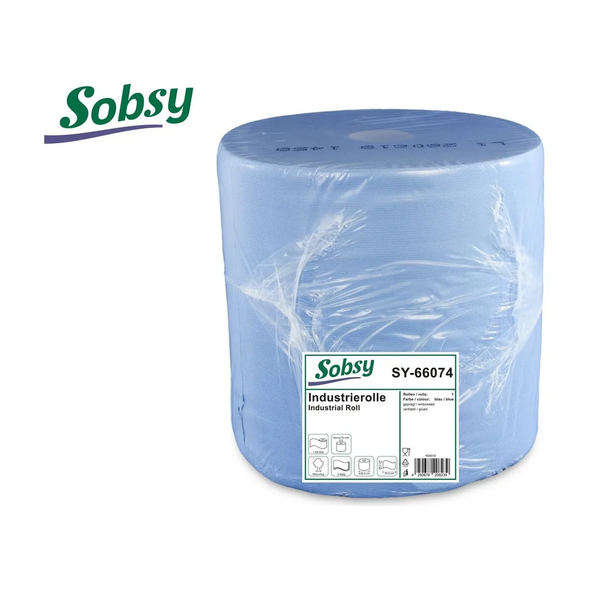 Sobsy Industrierolle, 3-lg., Ø 30 cm, 36 cm, rec. blau – Sobsy – Industriepapierrollen