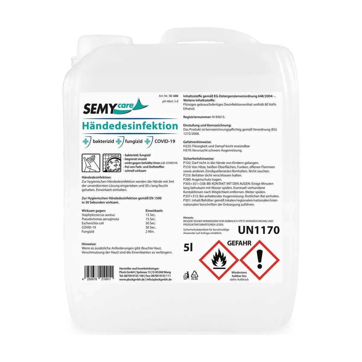 Händedesinfektion 80 Vol% Ethanol, 5 Liter – SemyCare – Händedesinfektionsmittel