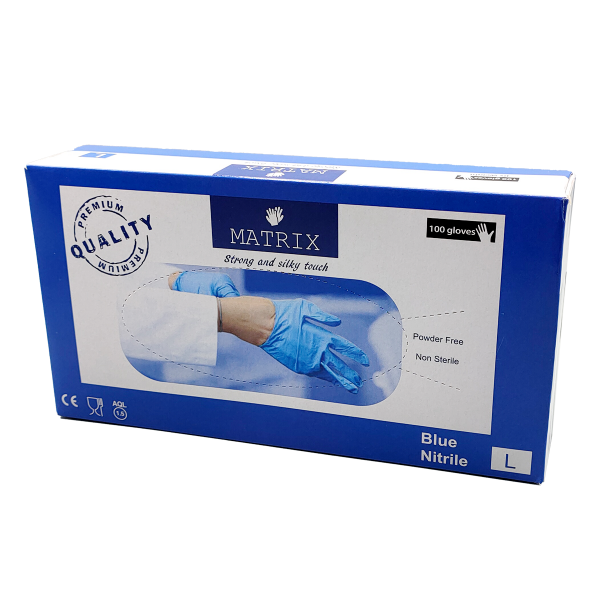 MATRIX - Blue Einweg-Nitrilhandschuhe, Puderfrei und Latexfrei, Karton mit 100 Stück, Größe L