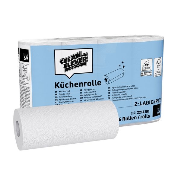 SMA69 Küchenrolle hochweiß 2lg 23x22cm 64Bl/Rll 4Rll (8) CLEAN and CLEVER Zellstoff