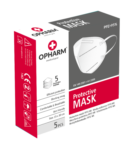 OPHARM - FFP2 mit Zertifikate CE 1463 Made in EUROPA 5'er Packung