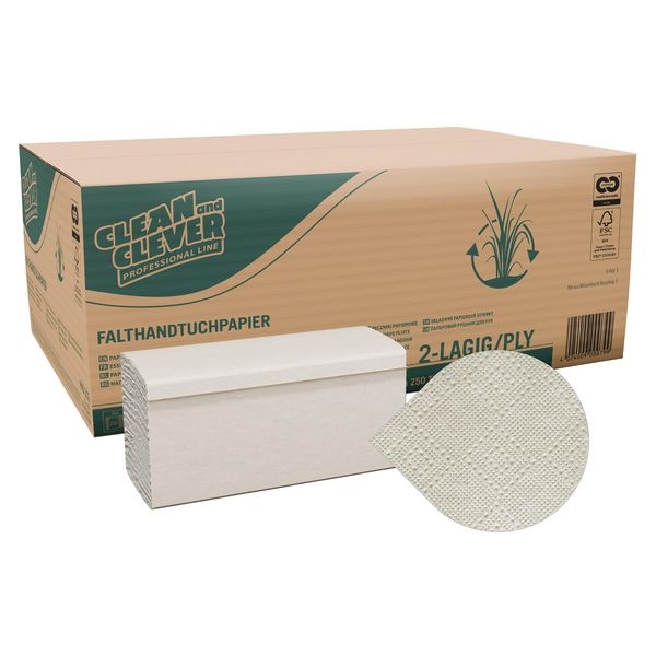 PRO203 Falthandtuch 23x23cm CLEAN and CLEVER naturbeige2lg V-Falz 15x250Tü Miscanthus Mix